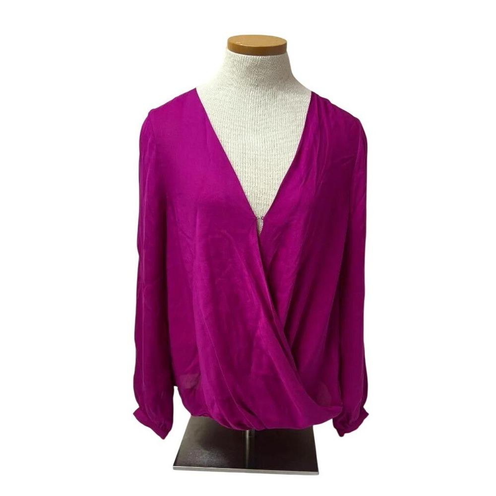 Haute Hippie Silk Wrap Shirt Women Size M Fuchsia Pink Excellent V-Neck Blouse